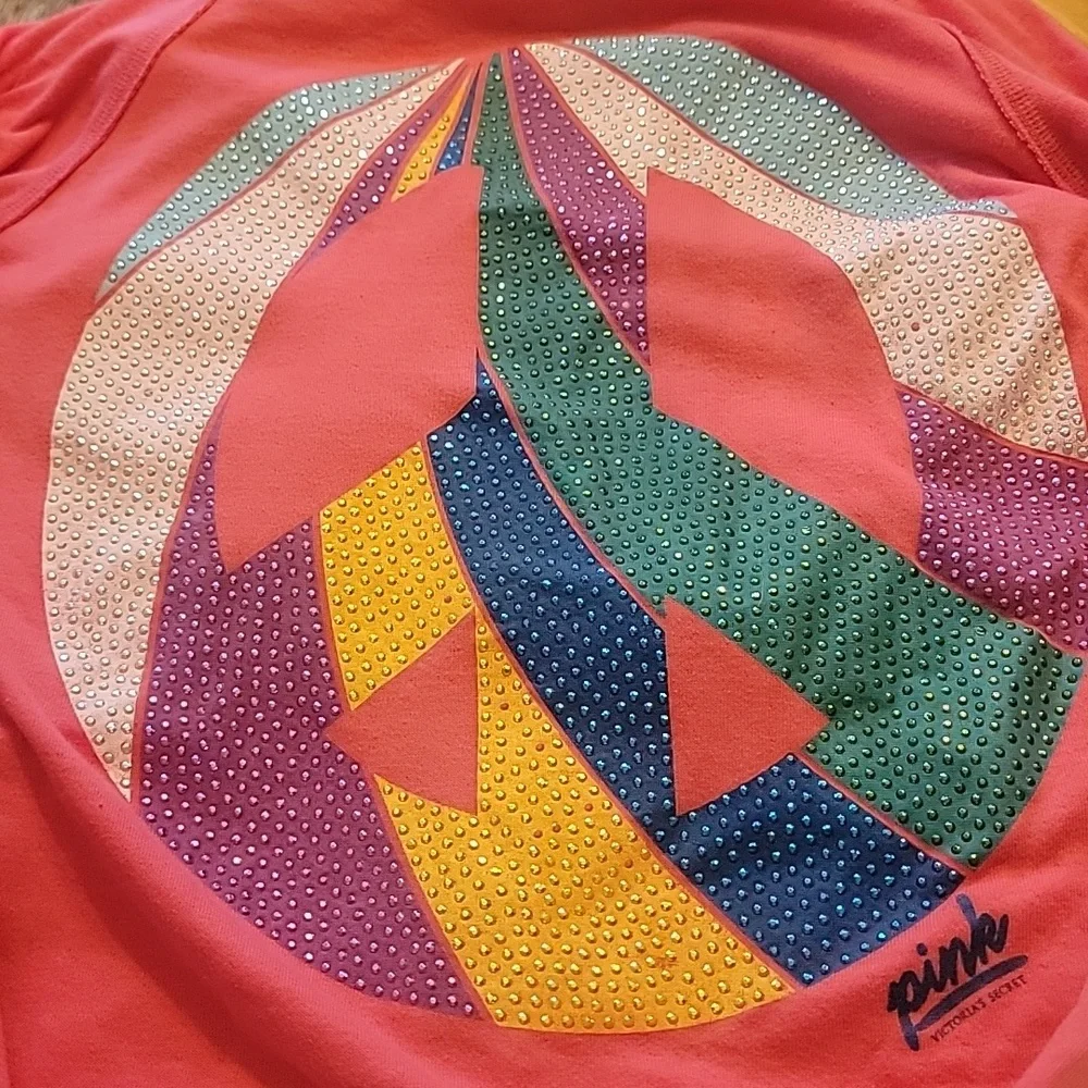 Pink Peace Sign Hoodie and Sweatpants Set  BLING Y2K - Picture 2 of 6